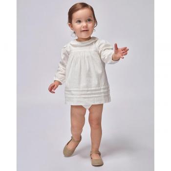 Vestido manga abullonada blanco para niña bebé