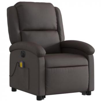Sillón masaje eléctrico elevable cuero auténtico marrón oscuro