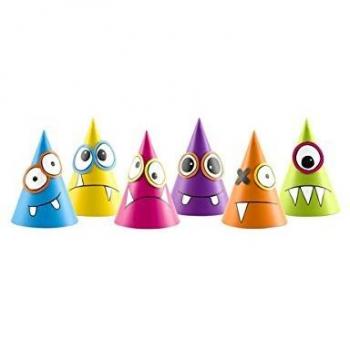 PartyDeco - Paquete de 6 gorras de cono de colores personalizables monstruos simpáticos, surtidos, CPP9.
