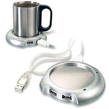 Calentador Taza Hub USB Plata