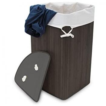 Cestos de Ropa Sucia Esquinero Plegables en Bambú (3 unidades), 60 L, con Tapa, Negro - 65 x 49,5 x 37 cm