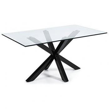 Mesa Argo de cristal y patas de acero acabado negro 180 x 100 cm