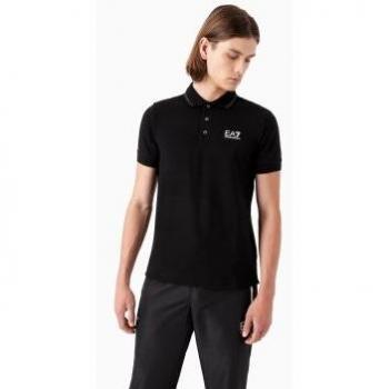 EA7 Men's Core Id Black Piqué Polo Shirt - Spring/Summer Collection, Size: XL