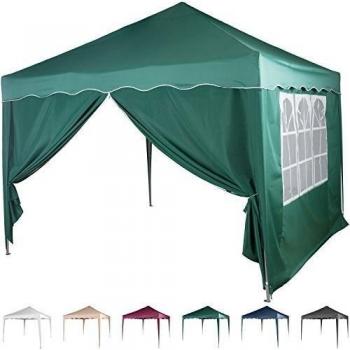 Mazxstore - Carpa plegable de 3 x 3 m, con 2 laterales, resistente al agua, colores a elegir, incluye bolsa de transporte + accesorios, costuras selladas, certificado DIN ISO, colores blanco, champán, azul, verde, borgoña, rojo, antracita, negro., ve