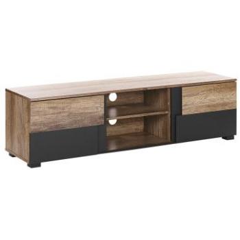 Soporte para TV de Madera Clara y Tablero de Partículas Negro con Estantes para TV de 68'', Puertas y Orificios para Gestión de Cables Sterling