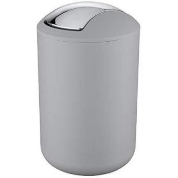 WENKO Cubo con tapa oscilante Brasil L gris - a prueba de rotura Capacidad: 6.5 l, Plástico