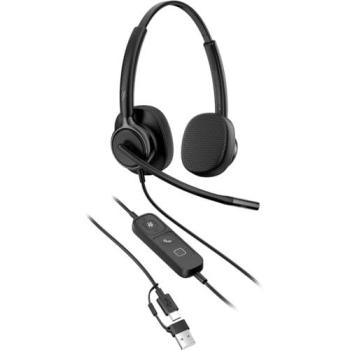 Auriculares HP Poly Mission 425 con cable USB-C y USB-A, estéreo, cancelación de ruido, certificados para Microsoft Teams y Zoom, color negro