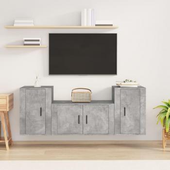 Set de muebles de TV 3 piezas madera contrachapada gris hormigón vidaXL