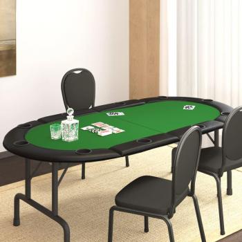 Folding Poker Tabletop for 10 Players Green 208x106x3 cm