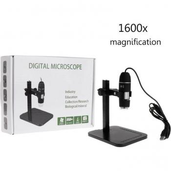 Microscopio Digital USB 1600X con 8 LED, Lupa y Soporte de Regla