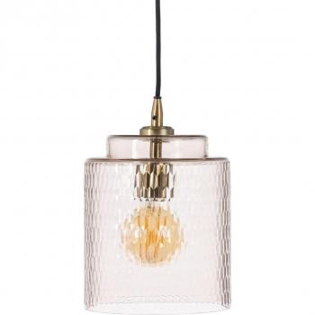Lámpara de Techo de Cristal y Metal Dorado con Pantalla Tallada en Rombos Ø 20x27 cm