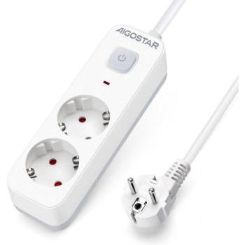 Regleta Enchufes Aigostar de 2 a 6 Salidas con Interruptor, Cable de 1.5/3/5 Metros y Puertos USB y TYPE C, Blanco