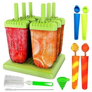 DWTECH 6 Molde para Helados,4 Moldes de Polos,Fabricantes de Paletas de Hielo Libre de BPA y Reutilizable Moldes de Paletas con Cepillo de Limpieza y Embudo Plegable