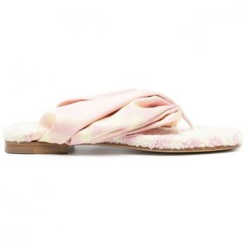 Burberry Women's Check Thong Sandals, White, Size 37 (7 US), Multicolor Flip Flops with Check Print Strap