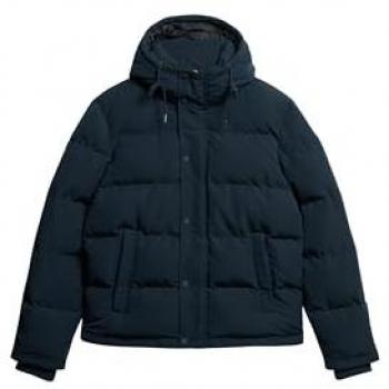 Superdry Everest Short Hooded Puffer Jacket - Navy Blue - Size S - Sustainable Polyester