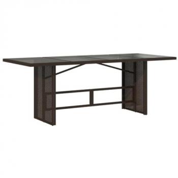 vidaXL Garden Table with Glass Top Brown 190x80x75 cm Poly Rattan