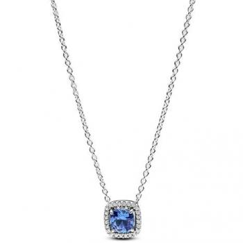 Collar de Plata de Ley con Colgante Cuadrado Brillante Halo Azul - Pandora 393560C01-45