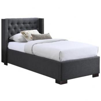 Cama con arcón 90 x 200 cm y cabecero capitoné de tela gris - Massimo
