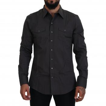 Dolce & Gabbana Gray Sicilia Slim Fit Stretch Dress Shirt - IT41 | L