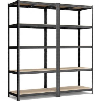 Estantería de Acero Pesada de 5 Niveles Ajustables para Carga Pesada - H200 cm - Color Negro