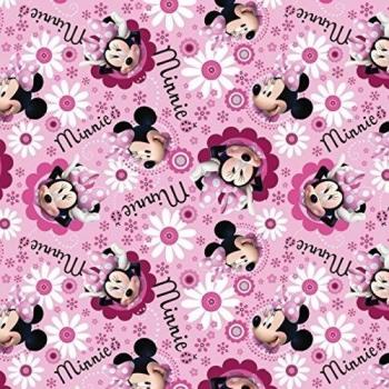 Disney-Minnie Mouse 57/58 Wide Brushed Back Satin D/R-Minnie Face & Flower Toss