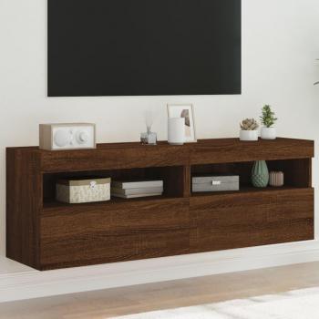 Mueble TV de pared con luces LED, 2 unidades, color roble marrón, dimensiones 60x30x40 cm