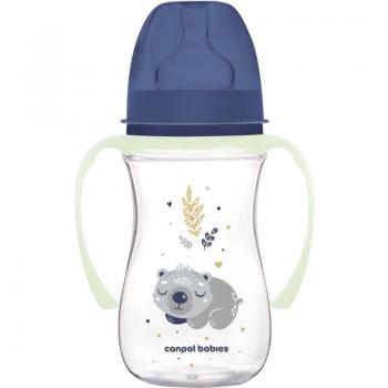 Biberón con asas fluorescentes Sleeping Koala 240ml (6-12 m) - Canpol Babies