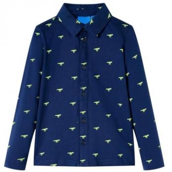 Camisa Infantil con Estampado de Dinosaurios Ropa de Manga Larga Azul Marino 116