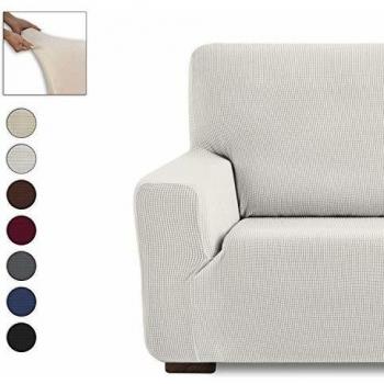 Eiffel Textile Monaco Elastica Adaptable. Funda Sofa Lisa, 94% poliéster 6% Elastano, Marfil, Set 1+1 Plazas