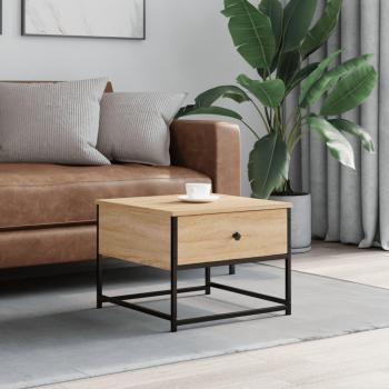 Mesa de centro de madera de ingeniería 51x51x40 cm en color negro, roble sonoma y roble ahumado, ideal para salón o comedor, también como mesita auxiliar o mesa de café