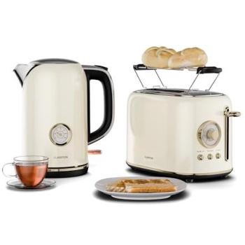 Conjunto Básico de Desayuno Klarstein Victoria | Tostadora 2 Ranuras con 7 Niveles y Hervidor Eléctrico 1,7L 2200W Color Crema