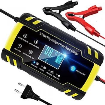YDBAO Cargador de Bateria Coche 8A 12V/24V Full Automático Inteligente Mantenimiento de Batería con Pantalla LCD y Múltiples Protecciones para Automóviles Motos