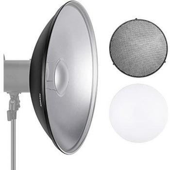 Neewer Foto Estudio Estroboscópico Flash Luz Reflector Plato de Belleza con Rejilla de Nido de Abeja y Telón de Gasa, 55cm para Bowens Gemini Estándar, R, RX Estroboscópico y más