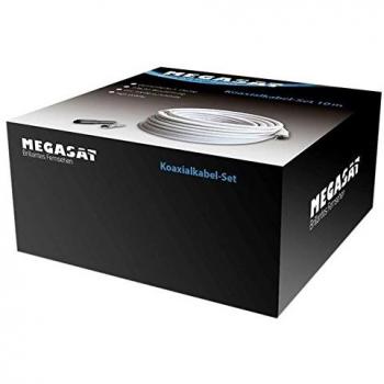 Set de Cable Coaxial Megasat 20m, 110 dB, Cuádruple Blindaje, Con F-Conector, Color Blanco
