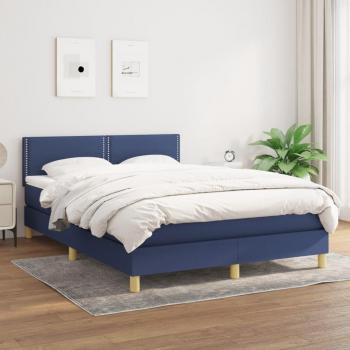 Cama box spring con colchón de muelles en tela azul 140x200 cm