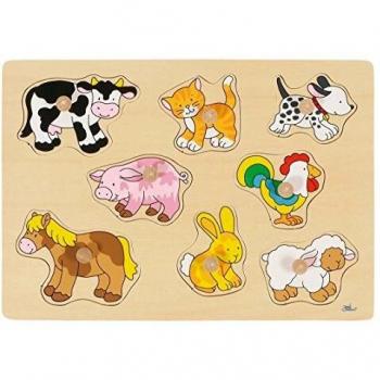 Goki- Puzzles de Madera Granja VII, Encaje, Multicolor