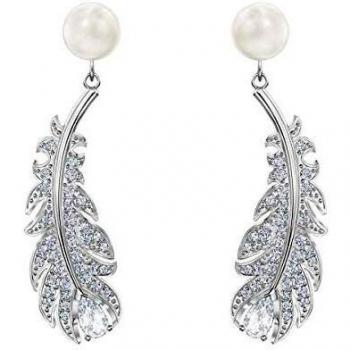 Pendientes Swarovski Nice Perforados Chapados en Rodio con Perla y Pluma para Mujer 5496052