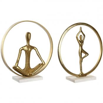 Figura Decorativa DKD Home Decor 33 x 11 x 35,5 cm y 36 x 10 x 36 cm Dorado Blanco Yoga (2 Unidades)