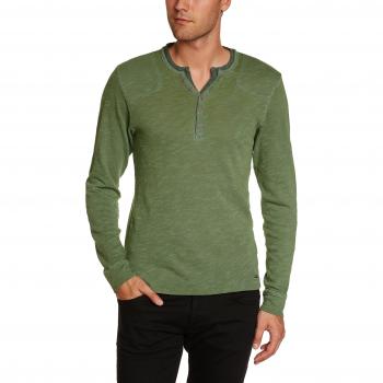 edc by ESPRIT Henley Slim Fit - Camiseta de manga larga con cuello con botones para hombre, color grün