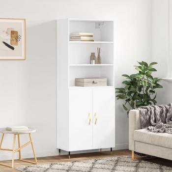 Aparador alto de madera contrachapada blanco 69,5x34x180 cm con 2 puertas, mueble de almacenaje para salón, buffet y armario auxiliar