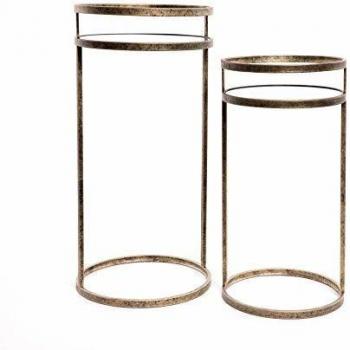 Set de 2 Mesas Auxiliares Cristal Hierro y Vidrio Nórdico Dorado,  38 x 59