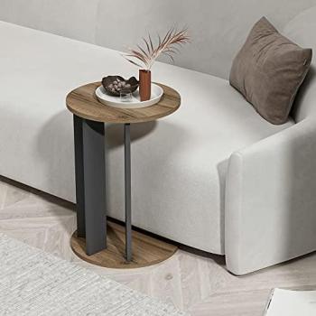 Mesa auxiliar redonda Frederiksberg 64 x Ø 34 cm efecto nogal/antracita, aglomerado, uso versátil