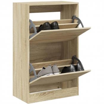 Zapatero Armario Estantería para Zapatos de Madera de Ingeniería en Color Blanco, Gris Hormigón y Gris Sonoma - 60x34x96,5 cm Marrón