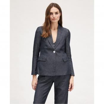 Chaqueta cruzada de mezcla de lino efecto denim