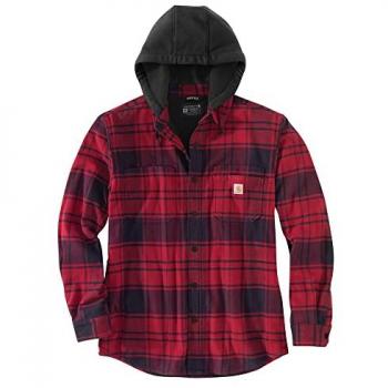 Camisa de Flanela con Forro de Franela y Capucha Carhartt - Rojo (S) - Camisa de Manga Larga Rugged Flex Relaxed Fit