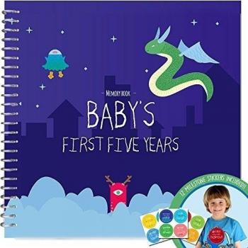Memoria Libro + pegatinas - incondicional Rosie - Baby Boy 's primera cinco años libro de registro con 12 hito pegatinas.