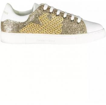 Emporio Armani Gold Polyester Sneaker - EU35/US5, Sneakers, male, Yellow, Size: 2 US Gold Glossy Lace-Up Sneakers