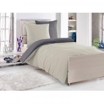 Optidream UNI-WENDE - Juego de cama de 4 piezas, 2 fundas de edredón 135 x 200 cm y 2 fundas de almohada 80 x 80 cm, 100% algodón, color gris antracita y piedra