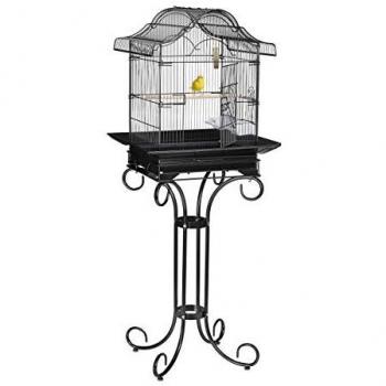 Jaula para Pájaros con Pedestal, Ideal para Canarios y Pinzones, Incluye Percha y Comedero, Dimensiones 146,5x55x50 cm, Color Negro