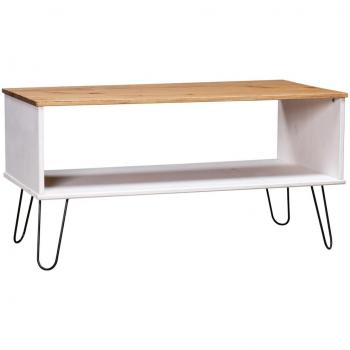 Mesa de Centro New York Blanca y Natural de Madera Maciza de Pino